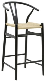 Intrahome Σκαμπό μπαρ Wishbone Intrahome ξύλο οξιάς μαύρο-έδρα φυσικό σχοινί 53x54x107εκ | SKU: INTRAPA-374111115