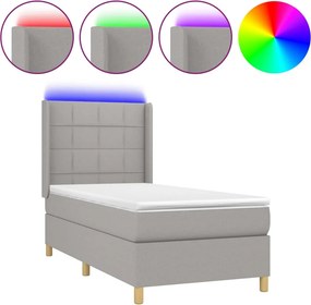 vidaXL Κρεβάτι Boxspring με Στρώμα &amp; LED Αν.Γκρι 80x200 εκ. Υφασμάτινο