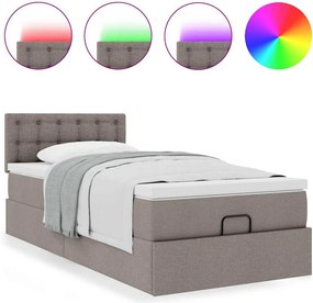 vidaXL Οθωμανικό κρεβάτι με στρώμα &amp; LEDs Taupe 90x200 cm ύφασμα