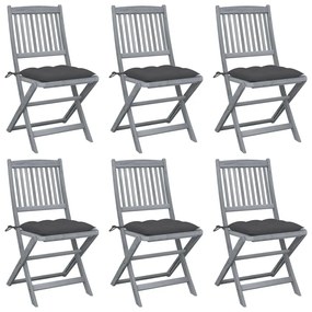 Καρέκλες Εξ. Χώρου Πτυσσόμενες 6 τεμ. Ξύλο Ακακίας &amp; Μαξιλάρια - Ανθρακί