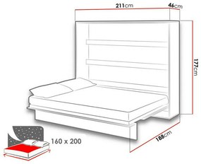 Κρεβάτι - ντουλάπα Concept Pro Lenart AH115, Διπλό, Άσπρο, 160x200, Πλαστικοποιημένη μοριοσανίδα, Τάβλες για Κρεβάτι, 188x211x177cm, 165 kg