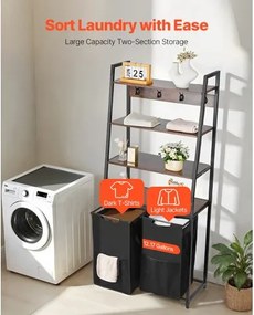 VEVOR 4 Tiers Laundry Sorter Tall Laundry Hamper with Shelves &amp; Hooks 2 Section