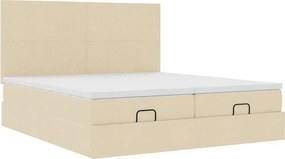 vidaXL Οθωμανικό κρεβάτι με στρώματα Κρέμα 180x200cm ύφασμα