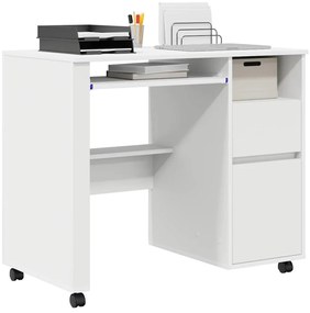 vidaXL Γραφείο με Ρόδες Λευκό 91 x 50 x 77 εκ. Επεξεργασμένο ξύλο