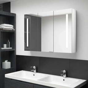 vidaXL Καθρέφτης Μπάνιου με Ντουλάπι &amp; LED Γυαλ. Λευκό 89x14x62 εκ.