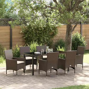 vidaXL Σέτ φαγητού για κήπο με μαξιλάρι 7 pcs Καφέ Πολυ ράταν