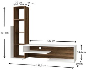 Σύνθεση τηλεόρασης Bend Megapap χρώμα λευκό - καρυδί 153,6x39x131εκ.