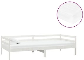 vidaXL Καναπές Κρεβάτι με Στρώμα 90 x 200 εκ. Λευκό Μασίφ Ξύλο Πεύκου