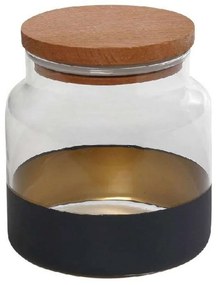 Βάζο Αποθήκευσης Με Καπάκι Alfa RAB643 635ml Φ10x11cm Blue-Gold Espiel Wood, Glass