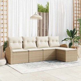 vidaXL Σετ Καναπέ Κήπου με μαξιλάρι 5 pcs Beige, λευκό Πολυ ράταν