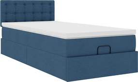 vidaXL Οθωμανικό κρεβάτι με στρώμα &amp; LEDs Μπλε 90x190cm ύφασμα