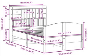 Κρεβάτι Βιβλιοθήκη Χωρίς Στρώμα 120x200 εκ Μασίφ Ξύλο Πεύκο - Λευκό