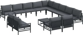 vidaXL Σετ Καναπέ Κήπου με μαξιλάρι 14 pcs Μαύρο Ατσάλι