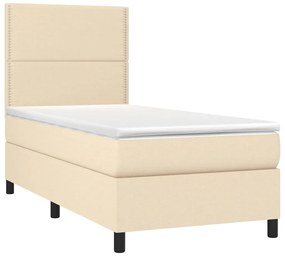 vidaXL Κρεβάτι Boxspring με Στρώμα & LED Κρεμ 90x200 εκ. Υφασμάτινο