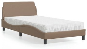 Κρεβάτι με Στρώμα Καπουτσίνο 100x200 εκ. από Συνθετικό Δέρμα