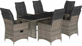 vidaXL Σετ Τραπεζαρίας Κήπου 7 τεμ. Γκρι Συνθ. Ρατάν με Μαξιλάρια