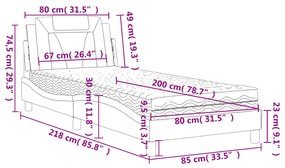 Κρεβάτι με Στρώμα Γκρι 80 x 200 εκ. Συνθετικό Δέρμα - Γκρι