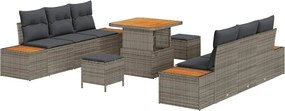 vidaXL Σετ Καναπέ Κήπου με μαξιλάρι 9 pcs Γκρι Πολυ ράταν