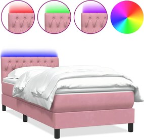 vidaXL Κρεβάτι Boxspring με Στρώμα &amp; LED Ροζ 80x220 εκ. Βελούδινο