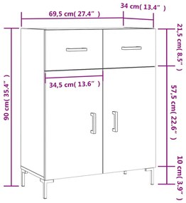 Ντουλάπι Γκρι Σκυροδέματος 69,5x34x90 εκ. Επεξεργασμένο Ξύλο - Γκρι