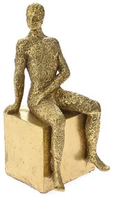 Καθιστή Ανδρική Φιγούρα Χρυσό Polyresin 11x12x25cm