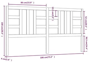 Κεφαλάρι Κρεβατιού Γκρι 186 x 4 x 100 εκ. από Μασίφ Ξύλο Πεύκου - Γκρι