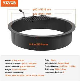 VEVOR Fire Pit Ring w/ BBQ Fire Ring 40 Inch Outer Steel DIY Campfire Firepit
