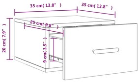 Κομοδίνο Επιτοίχιο Καπνιστή Δρυς 35 x 35 x 20 εκ. - Καφέ