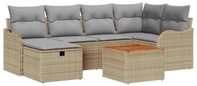 vidaXL Σετ Καναπέ Κήπου με μαξιλάρι 7 pcs Μπεζ Πολυ ράταν