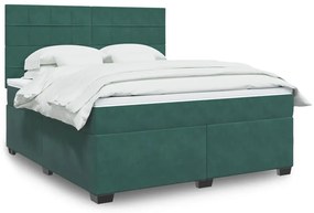 vidaXL Κρεβάτι Boxspring με Στρώμα Σκούρο Πράσινο 180x200εκ. Βελούδινο