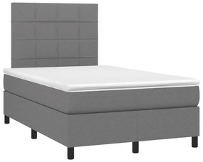 vidaXL Κρεβάτι Boxspring με Στρώμα & LED Σκ.Γκρι 120x190εκ. Υφασμάτινο