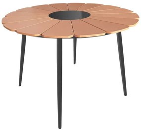 Τραπέζι Pinap pakoworld μαύρο αλουμίνιο και plywood σε φυσική απόχρωση Φ110x74εκ