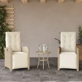 vidaXL Καρέκλες Κήπου Ανακλινόμενες 2 τεμ. Μπεζ Συνθ. Ρατάν & Υποπόδιο