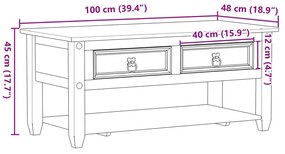 Τραπεζάκι Corona Με Συρτάρια 100x48x45 εκ. Μασίφ Ξύλο Πεύκου - Καφέ