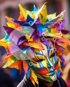 Intra Συλλεκτικό Ξύλινο Παζλ Plywood 4mm - Πολύχρωμη μάσκα σε φεστιβάλ ή εκδήλωση Σε Ξύλινο Κουτί - Διαστάσεις Puzzle: 10x10 cm – 25 κομμάτια