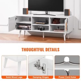 VEVOR Rattan TV Stand, Boho TV Cabinet for 55 inch TV, Mid Century Modern TV Stand, Rattan TV Console with Adjustable Shelfs for  Living Room, Media Room, White
