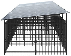 Υπαίθριο Κλουβί Σκύλων με Οροφή από Χάλυβα 13,14 μ² - Μαύρο