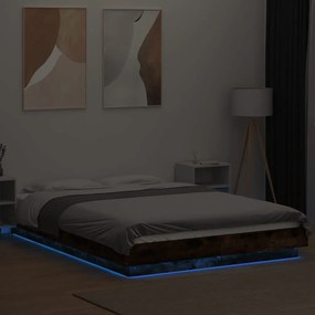 vidaXL Πλαίσιο Κρεβατιού με LED Καπνιστή δρυς120x190εκ.Επεξ. Ξύλο
