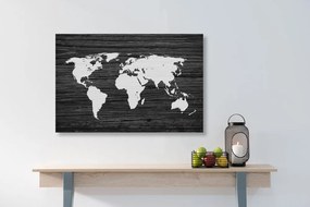 Εικόνα του παγκόσμιου χάρτη σε ξύλο σε μαύρο & άσπρο - 60x40