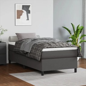 Κρεβάτι Boxspring με Στρώμα Γκρι 90x200 εκ. από Συνθετικό Δέρμα