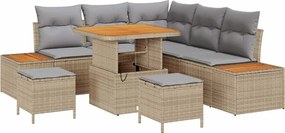 vidaXL Σετ Καναπέ Κήπου με μαξιλάρι 8 pcs Μπεζ Πολυ ράταν