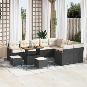 vidaXL Σετ Καναπέ Κήπου με μαξιλάρι 12 pcs Μαύρο Πολυ Ρατάν