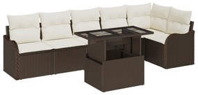 vidaXL Σετ Καναπέ Κήπου 7 Τεμαχίων με Μαξιλάρια Καφέ Πολυ Ρατάν