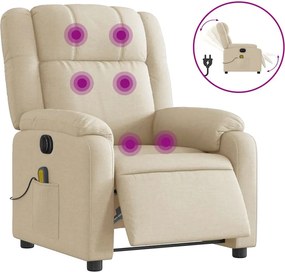 vidaXL Πολυθρόνα Μασάζ Ανακλινόμενη Ηλεκτρική Κρεμ Υφασμάτινη