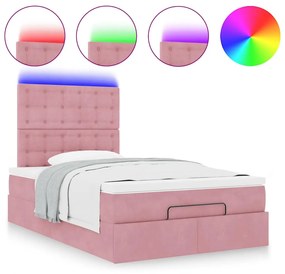 Οθωμανικό κρεβάτι με στρώματα &amp; LEDs Ροζ 120x200cm Velvet 3314461