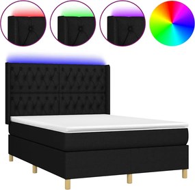 vidaXL Κρεβάτι Boxspring με Στρώμα &amp; LED Μαύρο 140x200 εκ. Υφασμάτινο