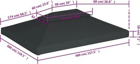 VidaXL Κάλυμμα για Κιόσκι 2 Επιπέδων Ανθρακί 4 x 3 μ. 310 γρ./μ²