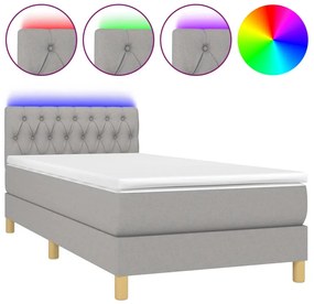 vidaXL Κρεβάτι Boxspring με Στρώμα &amp; LED Αν.Γκρι 90x200 εκ. Υφασμάτινο