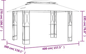 vidaXL Κιόσκι με Οροφή Ανθρακί 400 x 300 x 270 εκ. από Ατσάλι