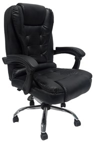 OFFICE CHAIR LAGOM  BLACK PVC-METAL CHROME BASE-BLACK NYLON FRAME 63x51x115Hcm.